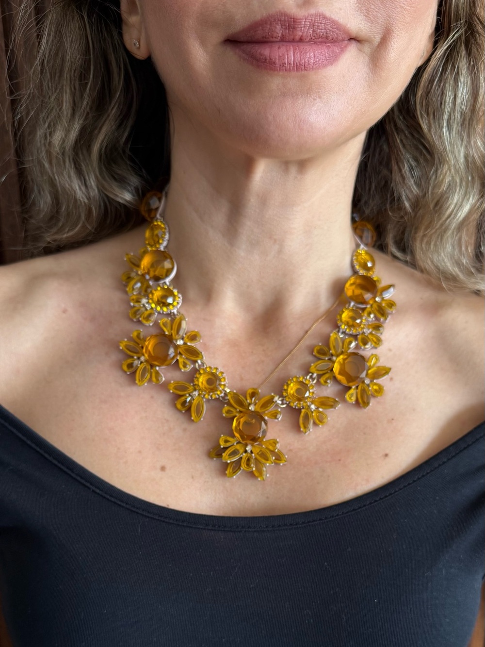J.Crew Amber Crystal Floral Statement Necklace